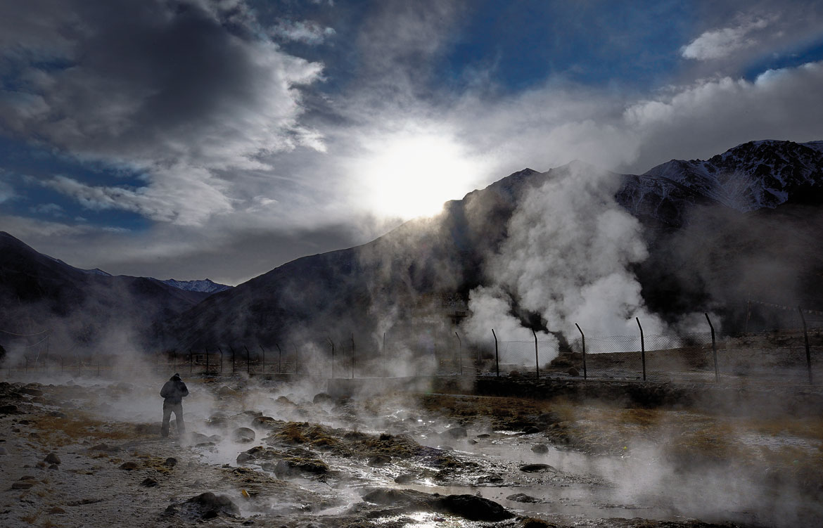 Great gusts of steam rise up to greet a new day at Chumathang, a tourist attraction that in season puts on a mightily toned-down display