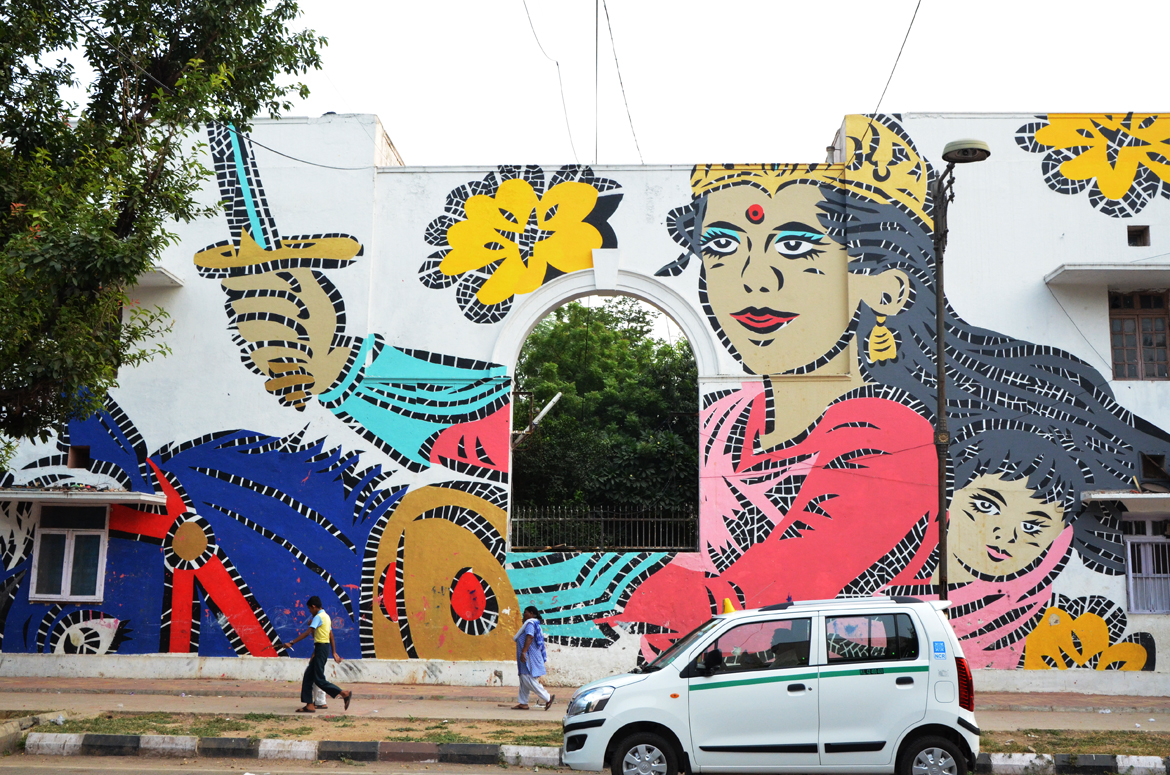 A mural of Rani of Jhansi at Lodi Colony by Lady Aiko from Japan