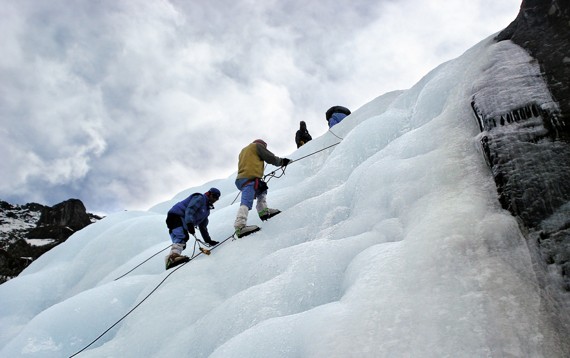 Ice climbers at Yumthang, Sikkim