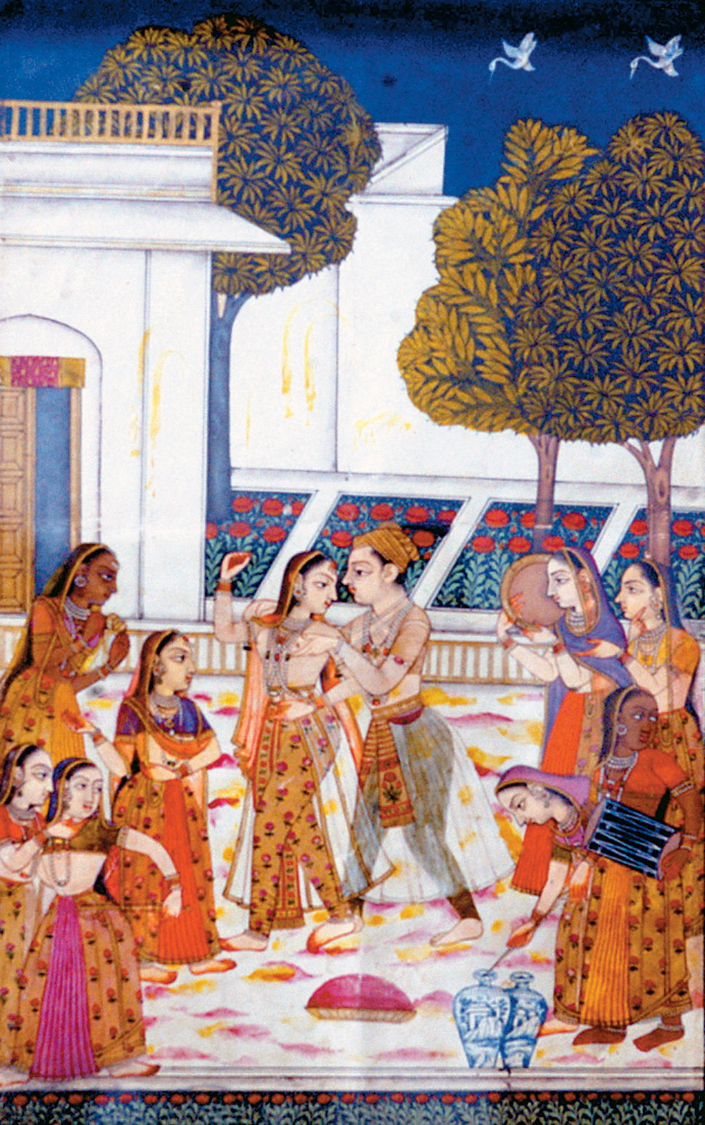 Prince Playing Holi in his harem, Golconda 1720. Note the Chinese porcelain vase in the right corner.