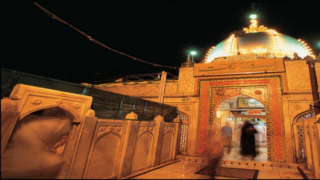 The dome of the Ajmer Sharif Dargah decked with lights