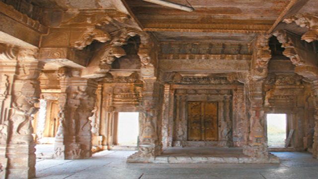 Sculpted interiors of a temple in Gadwal Fort