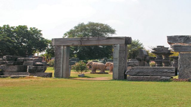 The beautifully preserved ruins inside Warangal Fort