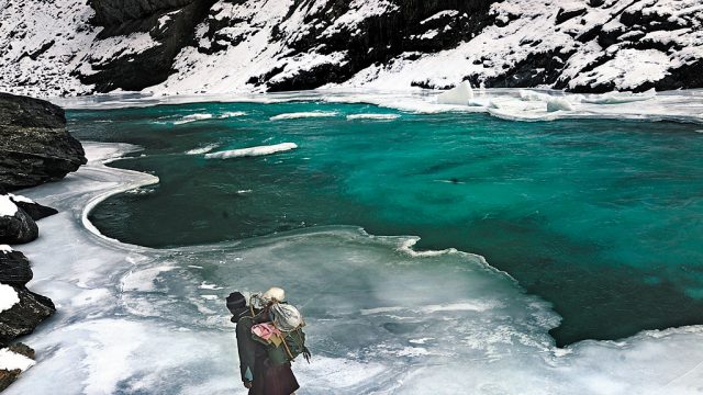 Unstable ice in late winter, Zanskar