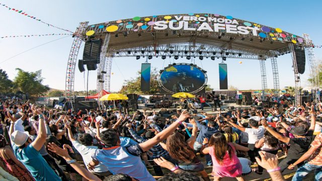 A band performs for an enthusiastic crowd at SulaFest