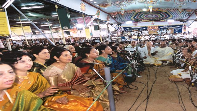 A packed out sabha during a Carnatic music concert