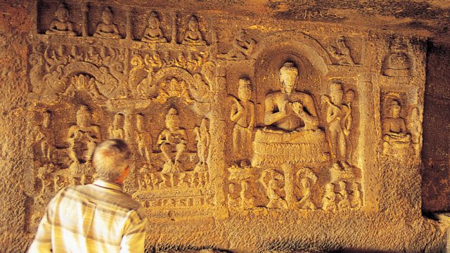 Ancient Buddhist art in the Kuda Caves