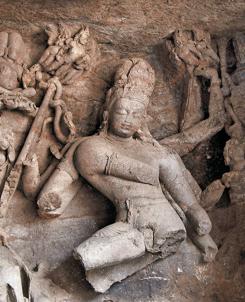 A sculpture at the Elephanta Caves