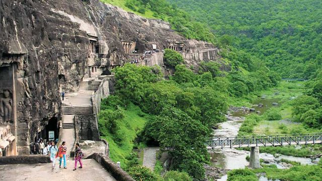 The Ajanta complex opening out onto the valley below