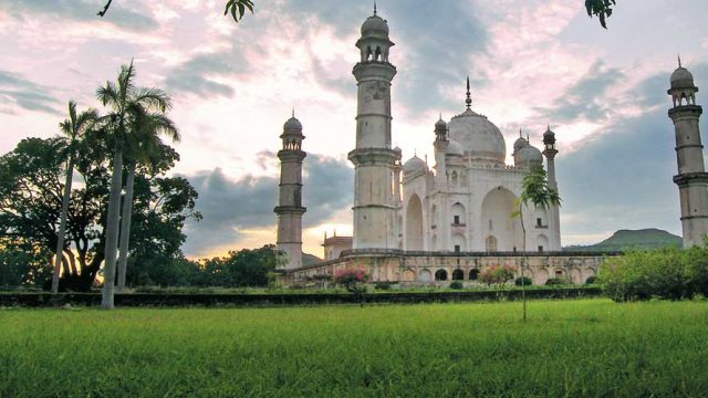 The Bibi ka Maqbara against the backdrop of an early morning sky