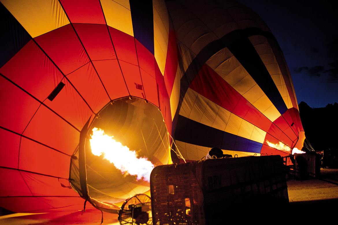 A hot air balloon taking shape