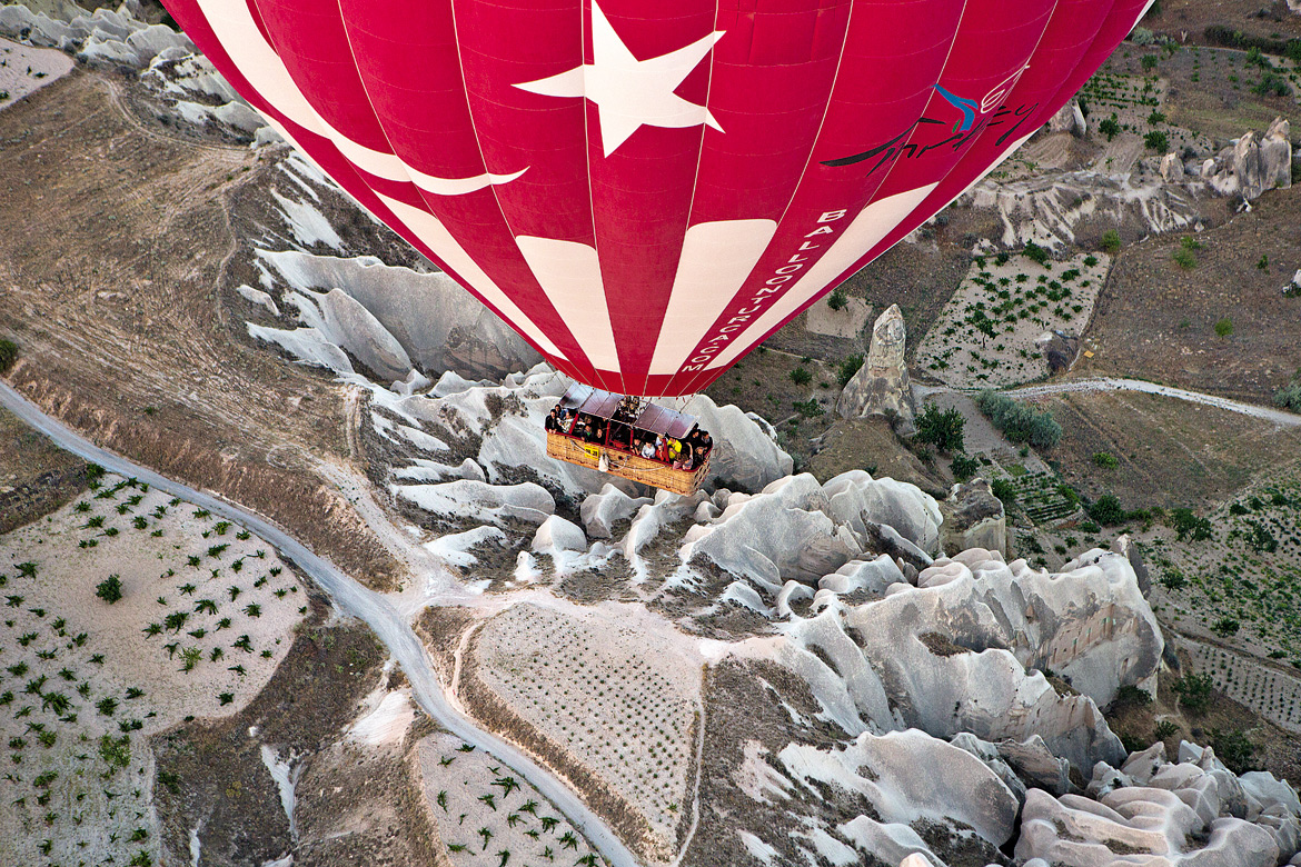 The hour-long balloon ride goes over Cappadocia’s love valley, the beautiful cave city of Gerome and other sights