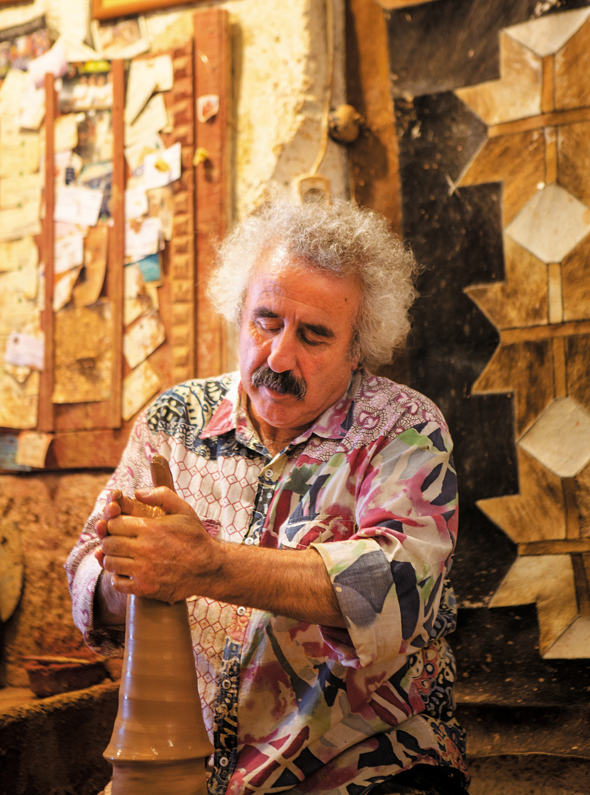 Turkish potter, Chez Galip at his workshop-cum-gallery in the town of Avanos, known for its high quality earthenware since 3000 BC