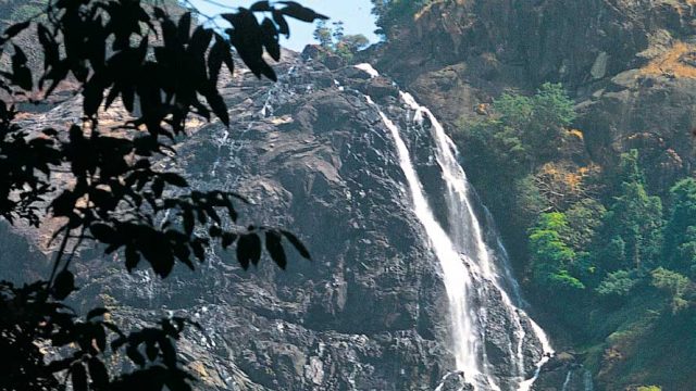 Dudhsagar Falls crashing down a mounstainside