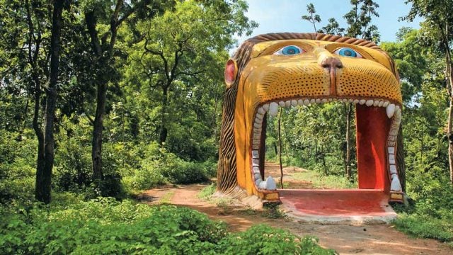 The unusual entrance of a village temple, Tumgaon