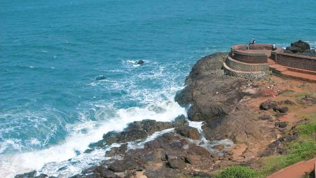 The sea battering the rocks near Bekal Fort