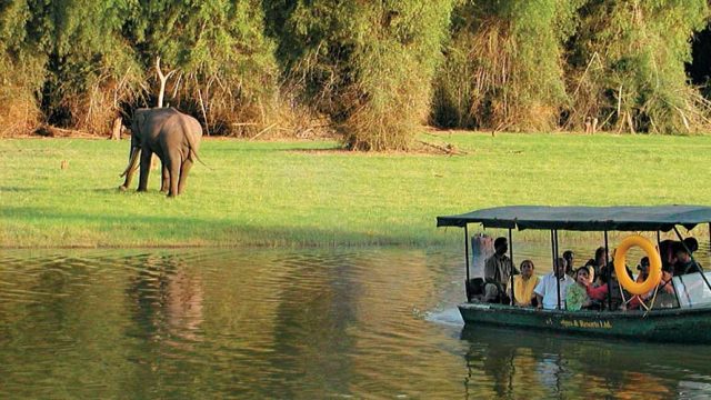 Tourists on a boat at Kabini Wildlife Sanctuary