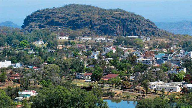 Pachmarhi town as seen from a vantage point in the hills