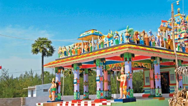 A brightly painted temple near Ramapuram Beach