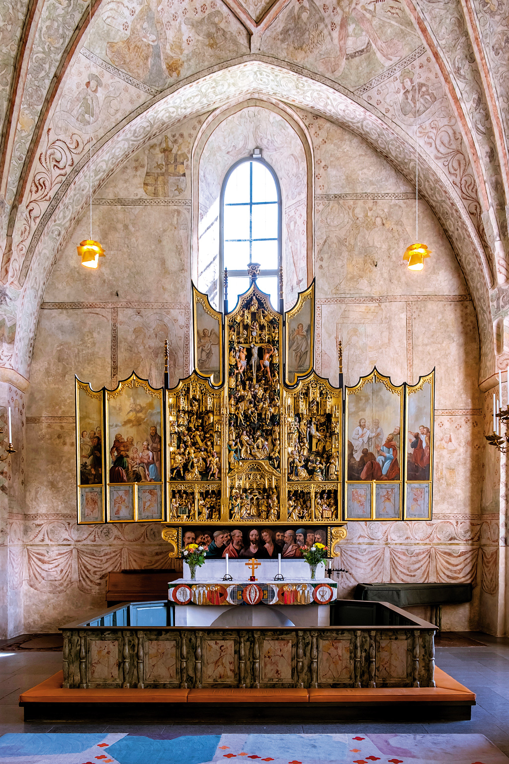 The Altar of Naderluleå Church, Gammelstad Church Town, Sweden. The church town has 424 wooden houses which were used to host worshippers on Sundays and during religious festivals.