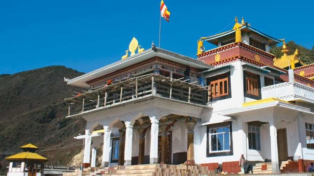 Pristine façade of the Middle Gompa, Bomdila