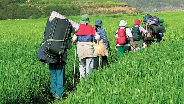 Trekkers heading towards Tarag Tal in Uttarakhand