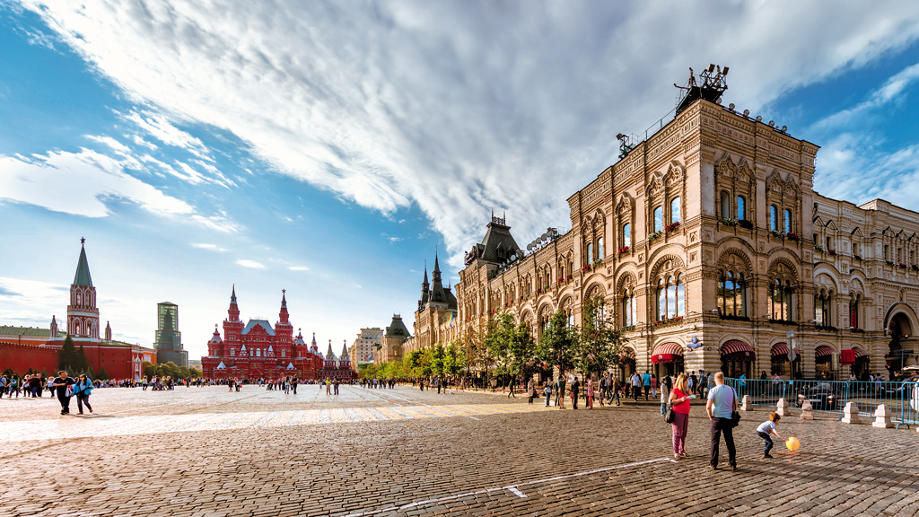 Red Square, Moscow, Russia. Along with the Kremlin and the colourful onion-domed St Basil’s Cathedral, this famous city square is part of Russia’s Tsarist legacy.