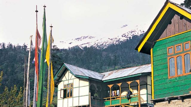 Colourful houses on stilts, Lachung Valley