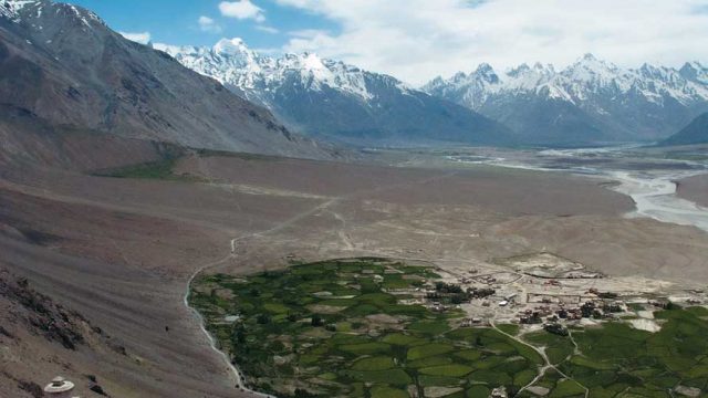 Stongde village and the Zanskar Range beyond