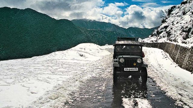 Snow and ice covered Nathu La Pass, Sikkim