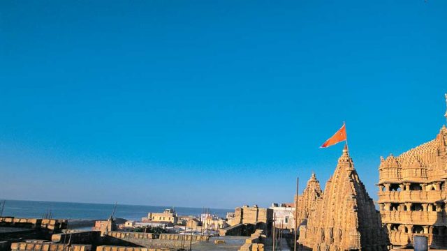 The famous Dwarkadheesh Temple faces the sea