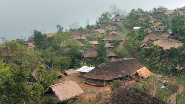 The village of Longwa, spread out on a mountainside