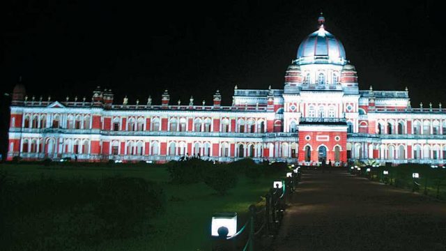 The classical Western style façade of the Cooch Behar Palace