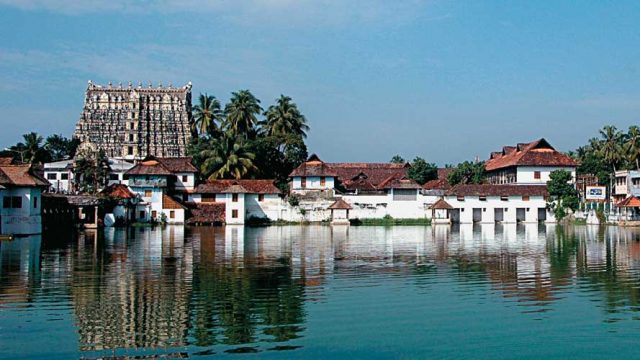 A view of Padmanabhaswamy Temple from across the Padmatheertham