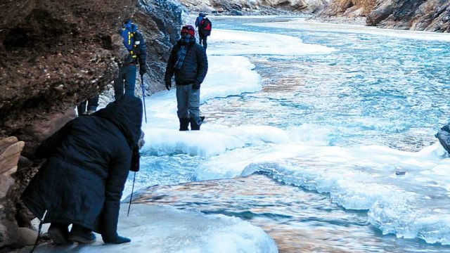 A partly frozen stretch of the Chadar Trek