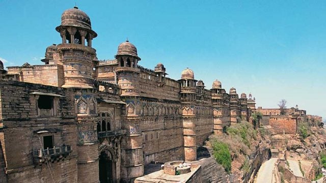 The imposing Gwalior Fort dominates the landscape of the city