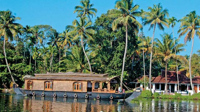 A houseboat anchored near the resort