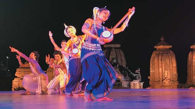 Dancers perform on stage at the Mukteswar Dance Festival