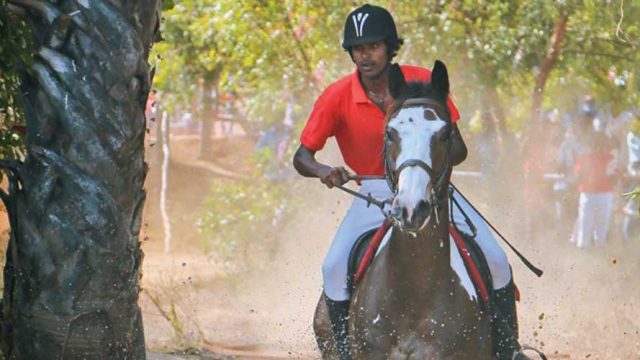 Horse riding on a training track