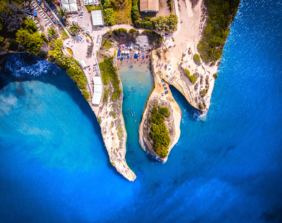 The turquoise waters of Canal D'Amour, one of the most well-known beaches in Corfu, Greece