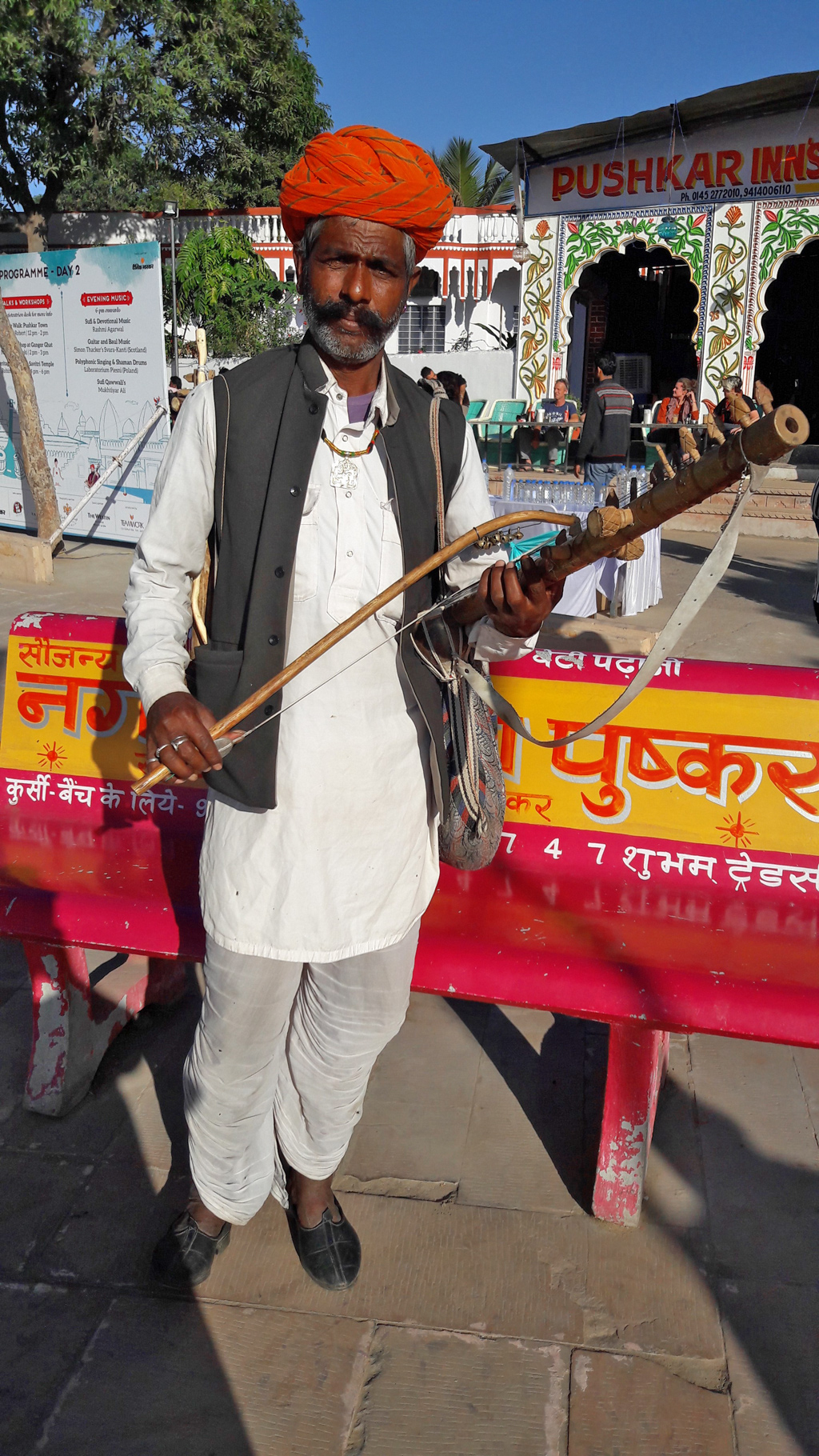 A traditional Rajasthani musician shows off his ravanahatha—an ancient stringed instrument