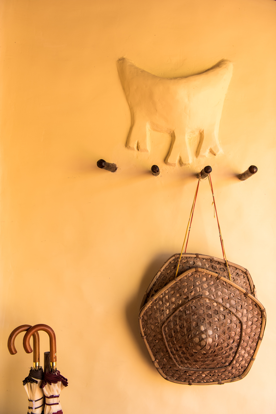 A fine example of traditional embossed clay art on walls at Samode Safari Lodge in Bandhavgarh