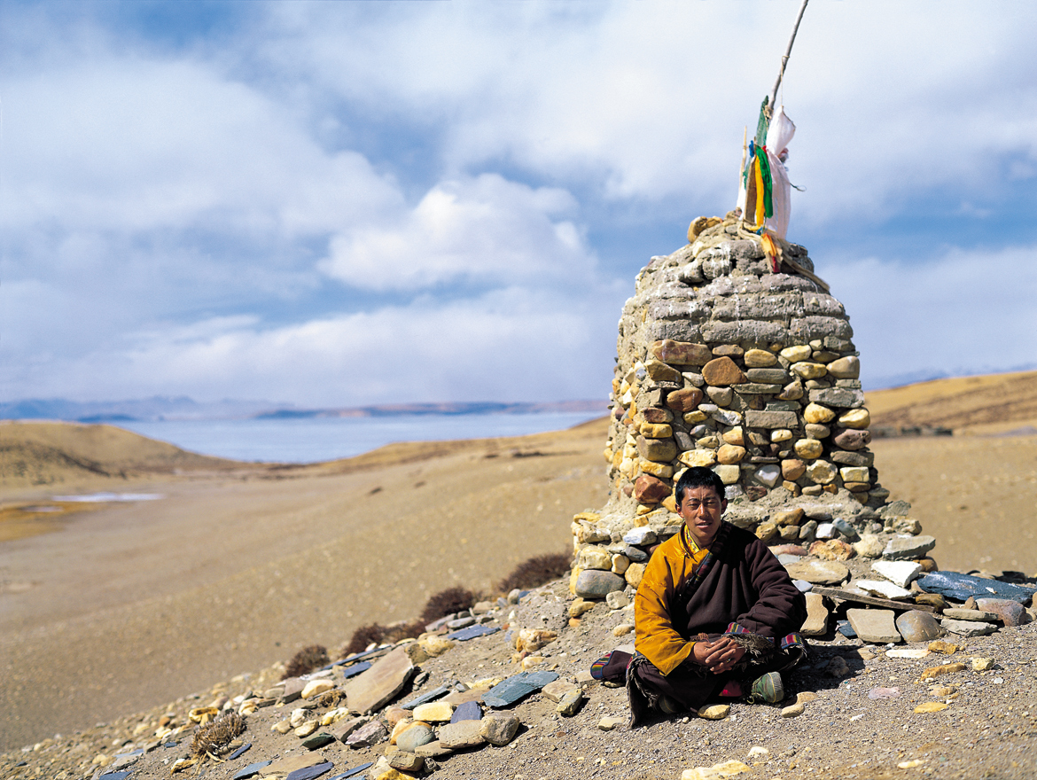 Only five of the seven monasteries around Manasarovar have been rebuilt after they were destroyed during the Cultural Revolution. While all the seven are located at the edge of the lake, old maps of the region, quite perplexingly, place Seralung Gompa a distance inland. Upon making inquiries, the Kushok of Selung, whose father and grandfather served in the same monastery, confirmed that the present structure has been built at a new location overlooking Manasarovar. Here he poses at the ruins of the original Gompa, two kilometers from the lake shore.