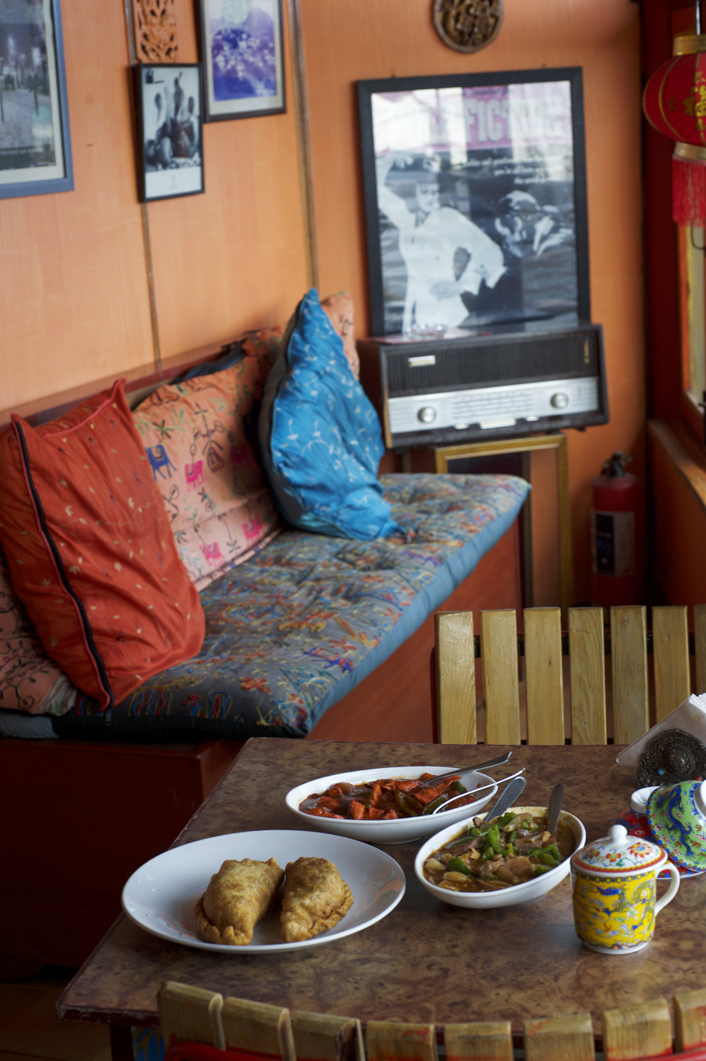 A Tibetan spread complete with Shafalays (fried dumplings stuffed with meat) Doma's Inn Restaurant