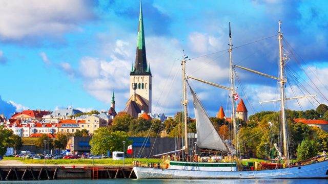 A view of Tallinn port with the backdrop of the Old Town