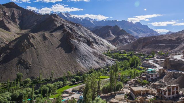 An aerial view of Lamayuru valley