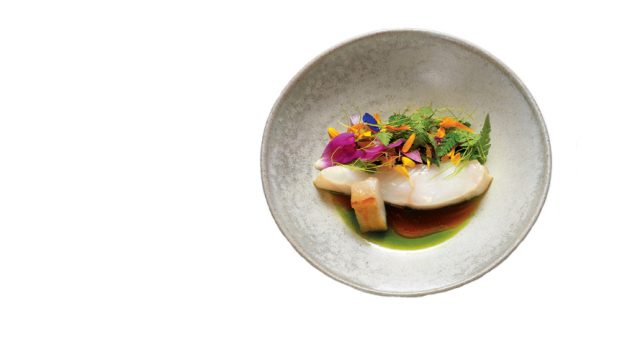 Wild turbot with flower broth