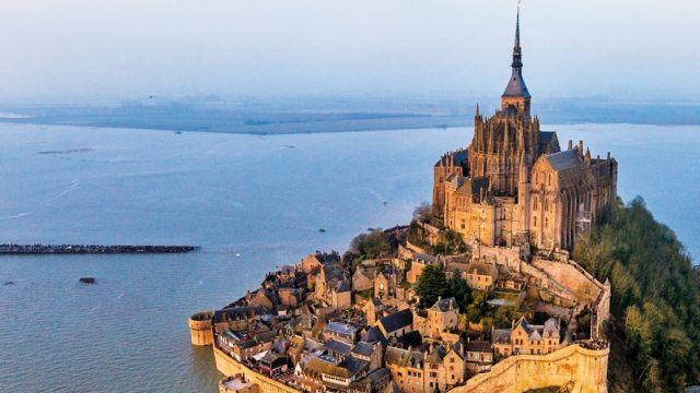 The Bay of Mont-Saint-Michel glowing in the springtime sun