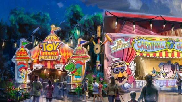 A virtual representation of the entrance to Toy Story Land