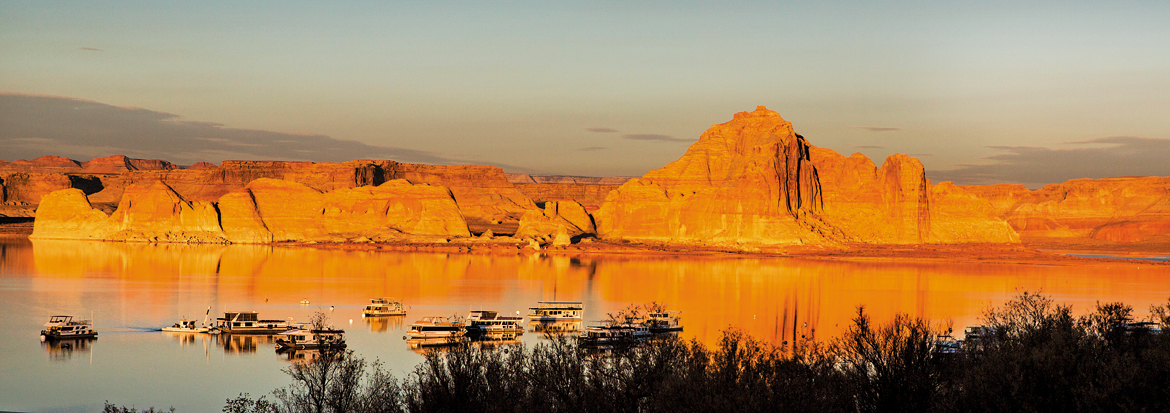 The Wahweap marina on the serene Lake Powell in Page, Arizona